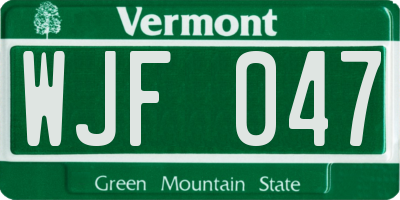 VT license plate WJF047