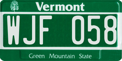 VT license plate WJF058