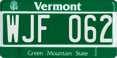 VT license plate WJF062