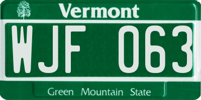 VT license plate WJF063