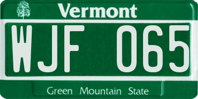 VT license plate WJF065