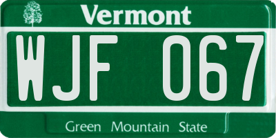 VT license plate WJF067