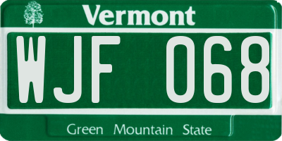 VT license plate WJF068