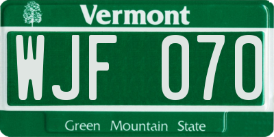 VT license plate WJF070