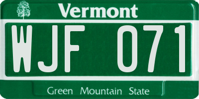 VT license plate WJF071