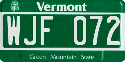 VT license plate WJF072