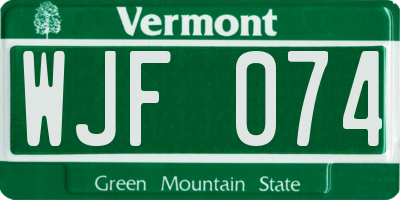 VT license plate WJF074