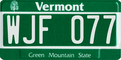 VT license plate WJF077