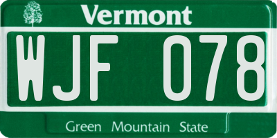 VT license plate WJF078