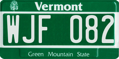 VT license plate WJF082