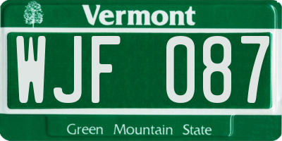 VT license plate WJF087