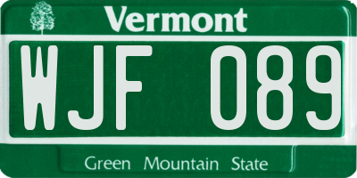VT license plate WJF089