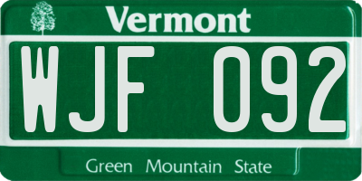 VT license plate WJF092