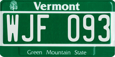 VT license plate WJF093