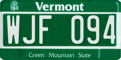 VT license plate WJF094