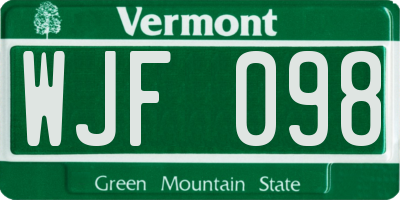 VT license plate WJF098
