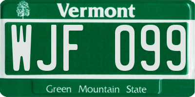 VT license plate WJF099