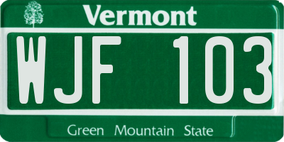 VT license plate WJF103