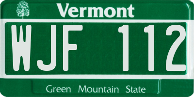 VT license plate WJF112