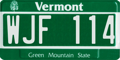VT license plate WJF114