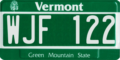 VT license plate WJF122