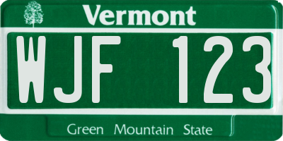 VT license plate WJF123