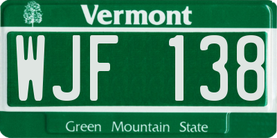 VT license plate WJF138