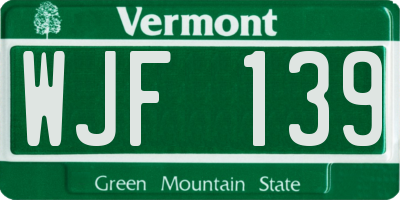 VT license plate WJF139
