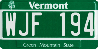 VT license plate WJF194