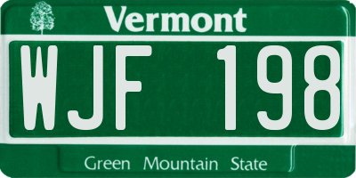 VT license plate WJF198