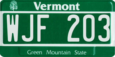 VT license plate WJF203