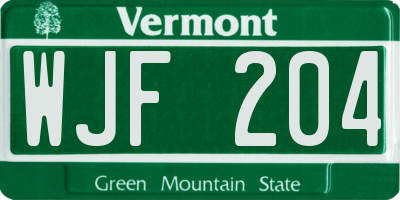 VT license plate WJF204