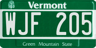 VT license plate WJF205