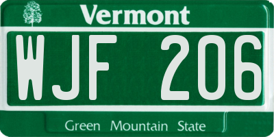 VT license plate WJF206