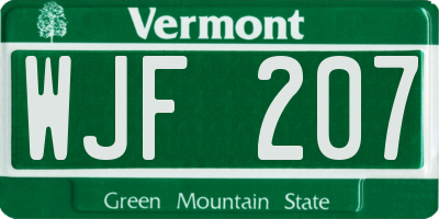 VT license plate WJF207