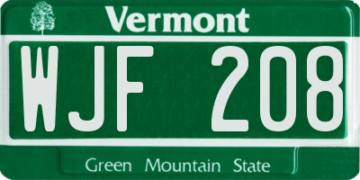 VT license plate WJF208