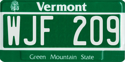 VT license plate WJF209