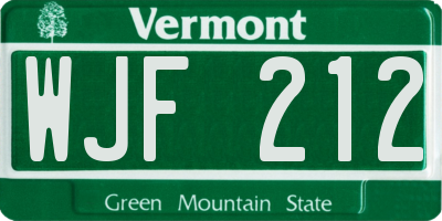 VT license plate WJF212