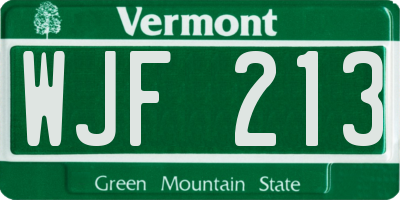 VT license plate WJF213