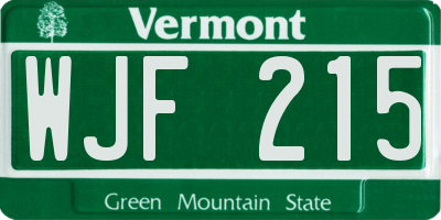 VT license plate WJF215