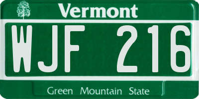 VT license plate WJF216