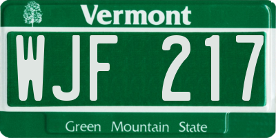 VT license plate WJF217