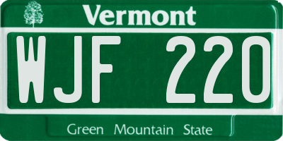 VT license plate WJF220