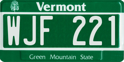 VT license plate WJF221