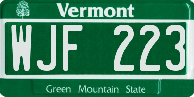 VT license plate WJF223