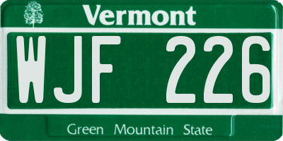 VT license plate WJF226