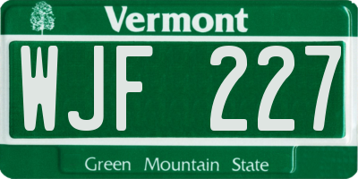 VT license plate WJF227