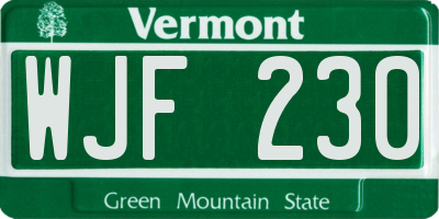 VT license plate WJF230