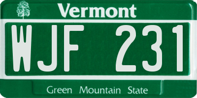 VT license plate WJF231
