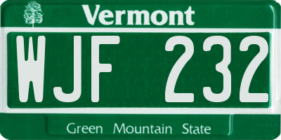 VT license plate WJF232